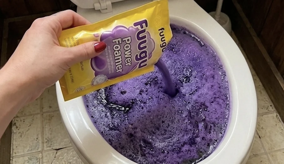 A box of Fuugu foaming toilet cleaner with pre-dosed bags